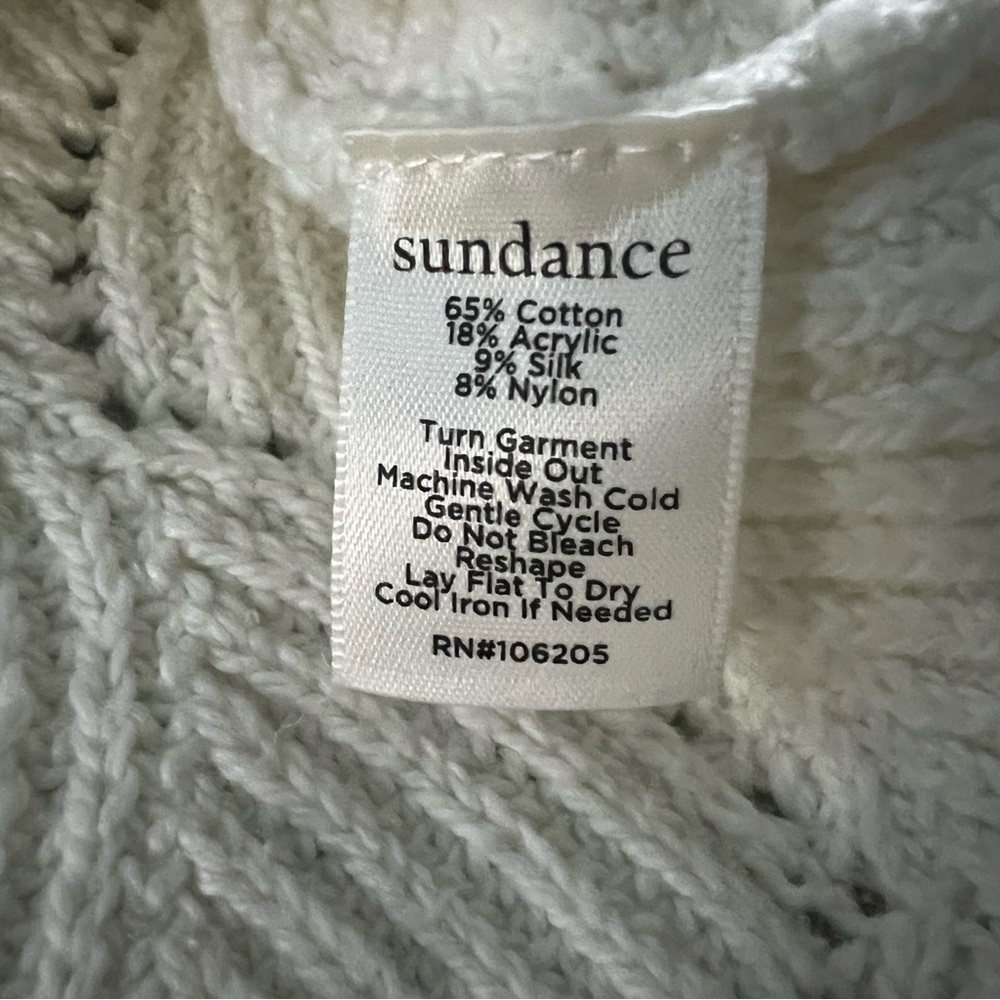 Sundance Champlain Turtleneck Cotton Silk Blend Scallop Hem Sweater Off White - Picture 7 of 9